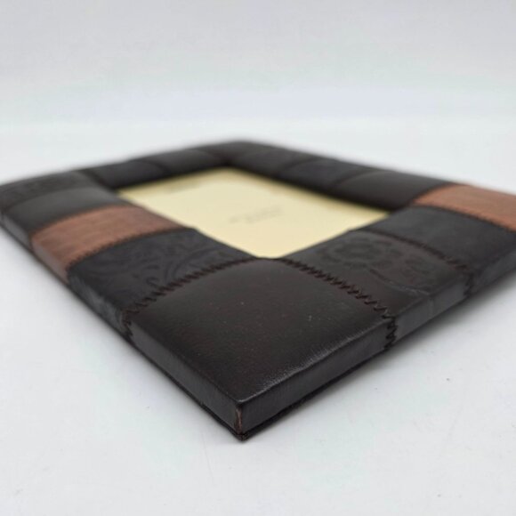 Pier 1 Imports Brown & Tan Patchwork Faux Leather Picture Frame 4"x6" - Picture 9 of 11